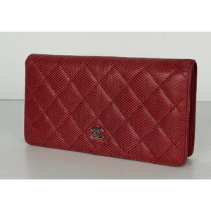 Chanel Classic Red Bi-Fold Wallet Lizard Leather